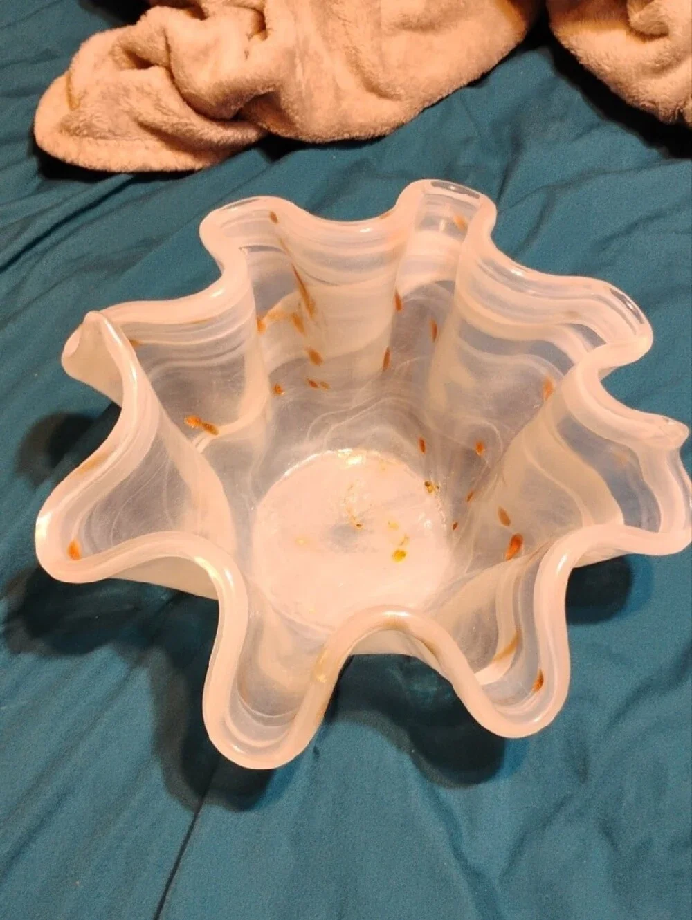 Classic White Swirled Glass Decorative Bowl -